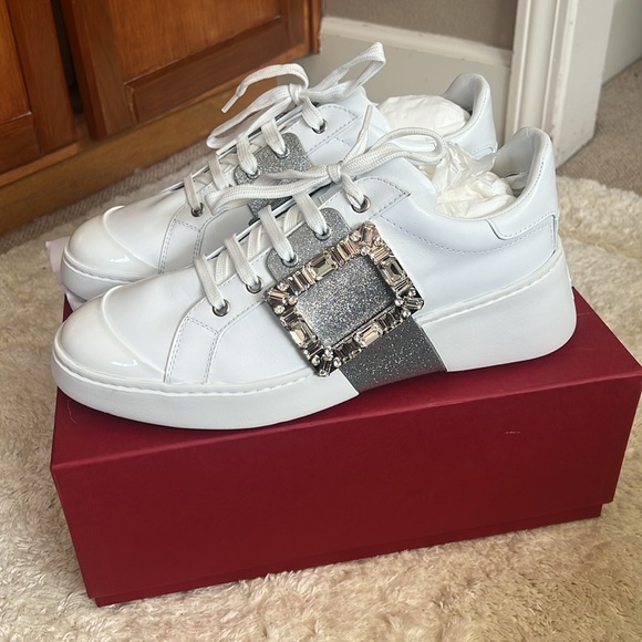 Brand New! Roger Vivier Viv' Skate Strass Buckle White Leather Sneakers EU 41 - Picture 9 of 14